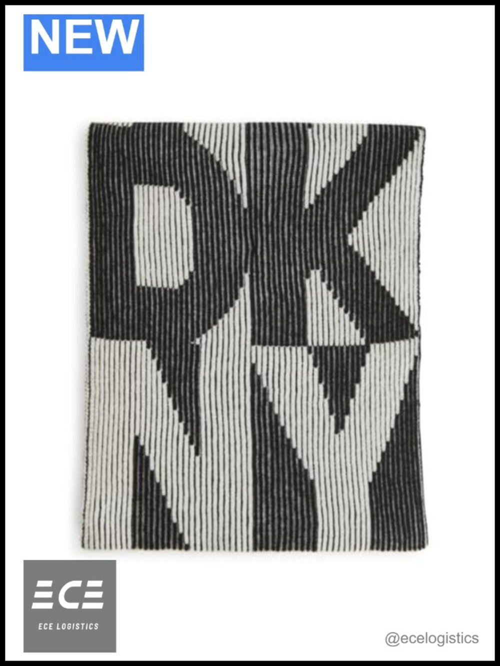 Ribbed Intarsia Logo Scarf Soft Rayon Blend Winter Wrap